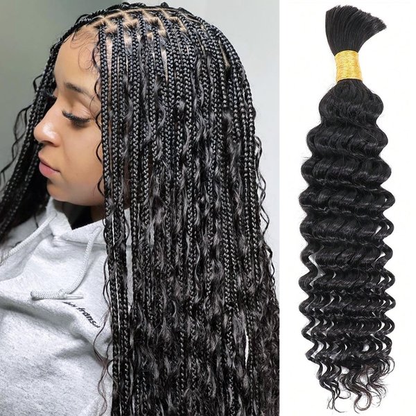 Human Braiding Hair Deep Wave Bulk Human Hair for Braiding 1 Bundle No Weft 10A Brazilian Virgin Curly Human Hair Extensions for Boho Braids Wet and Wavy Human Hair Braiding Hair 50g(24 inch)
