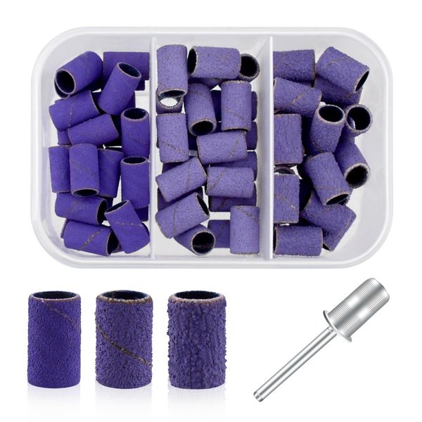 75 Pieces Nail Sanding Bands Sand Bands for Nails Drill Sanding Bands with Mandrel Bits Coarse Fine Nail Sanding Band with Grit for Manicures Sanding Bands Set for Acrylic Nail Gel Nail (Purple)