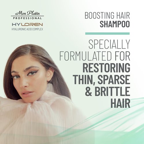 Mon Platin Professional HYLoren Hair Boosting Shampoo with Hyaluronic Acid for thin, sparse and brittle hair, Volumizing Shampoo, Thickening Shampoo, SLS/SLES Free, Shampoo for Damaged hair, 500ml