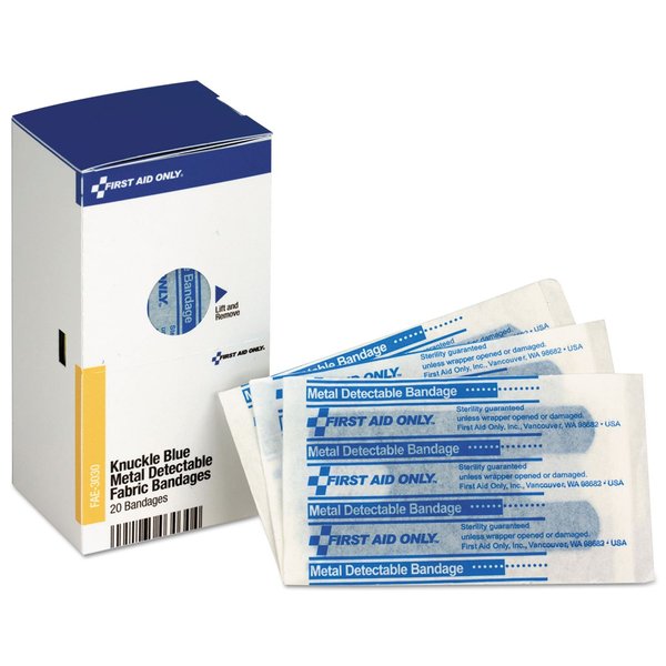 First Aid Only FAE-3030 SmartCompliance Refill Blue Metal Detectable Knuckle Bandages, 20 Count