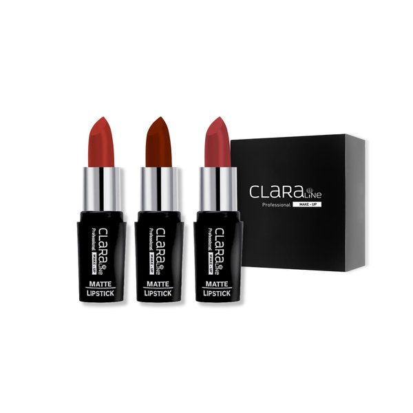 Claraline Matte Lipstick Makeup Set for Women, 3 Pcs, Marilyn, Fashionable Colors, Paraben Free, Non-Sticky, Long Lasting Wear, Gift Set