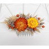 Generic Natural dried flowers ivory hair comb, ivory cream dried flowers rustic hair piece (orange)