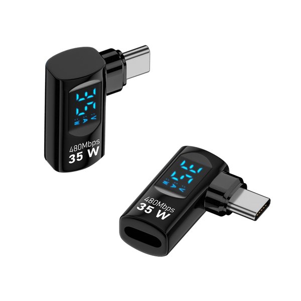 Danfetsoy Right Angle Type C to Lightning Adapter with Digital Display, 35W Fast Charge & Data Transfer Suitable for Laptop, iPhone, iPad, MacBook,etc (Black, 2pack)