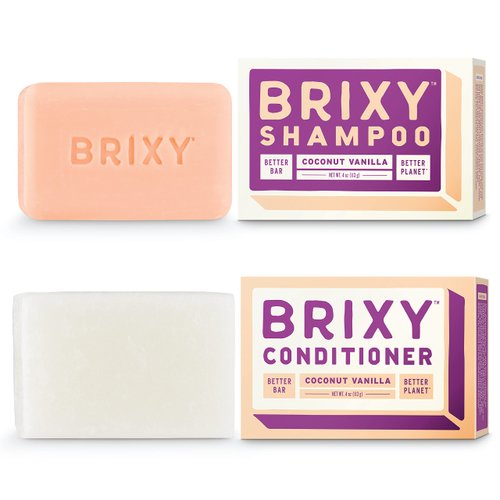 BRIXY Shampoo and Conditioner Bar Set for Balance & Hydration, Vegan & Plastic Free, All Hair Types, pH Balance & Safe for Color Safe - Coconut Vanilla