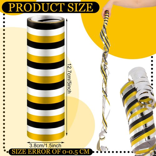 Riceshoot 6 Rolls New Years Eve Metallic Streamers, Happy New Year 2025 Party Supplies Black Gold Silver Hanging Swirls for New Year Christmas Home Birthday Party Decorations