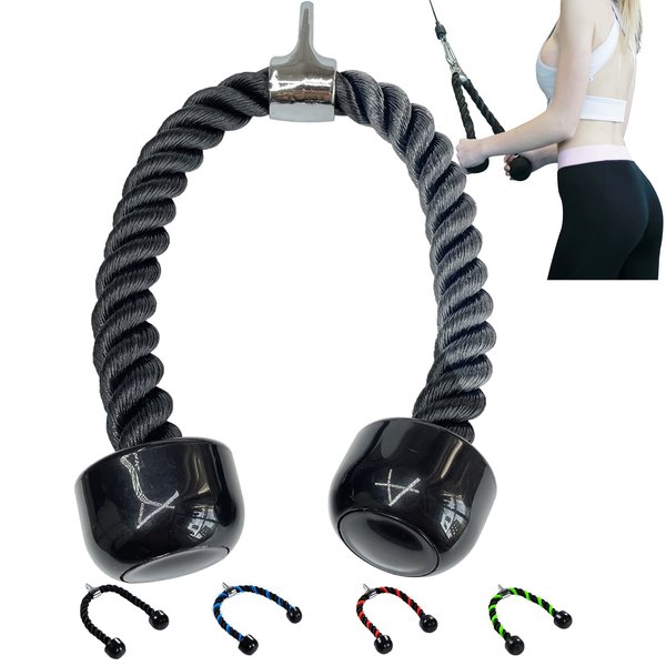 AOHO MOOON Upgrades Tricep Rope LAT Pull Down Cable Attachment, 27 inches, Exercise Machine Attachments Pulley System Gym Workout Rope.