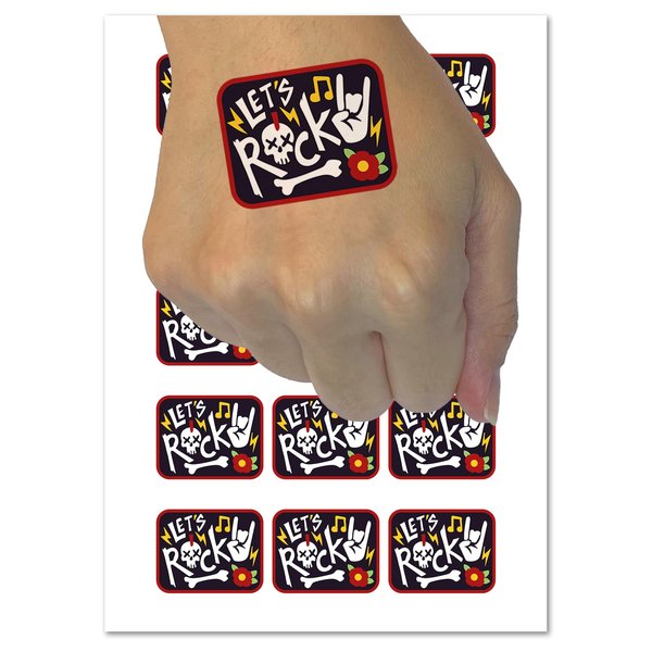 Let's Rock Roll Music Skull Hand Sign Temporary Tattoo Water Resistant Fake Body Art Set Collection - 15 2" Tattoos (1 Sheet)