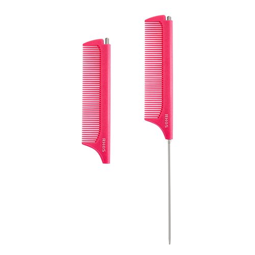 RHOS Retractable Rat Tail Comb for Parting,Protable Fine Tooth Teasing Comb for Styling,Hair Cutting,Braiding-Carbon Parting Combs for Braiding Hair,Stainless Steel Pin Tail Teasing Comb(Pink)