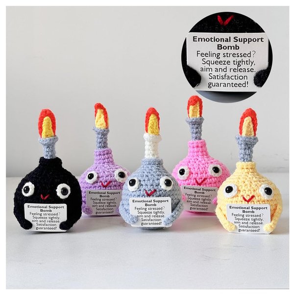 5PCS Handmade Crochet Bomb Desk Ornament,Crochet F-Bomb,Emotional Support Bomb,Stress Relief Gift,Mental Health Gift,Home/Office Desk Decor,Crochet Desk Toys, for Team/Colleagues/Friends