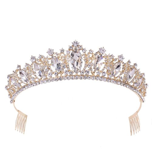 Oriamour Rhineshtone Wedding Tiara for Bride & Flower Girls - Princess Tiara Headband Bridal Queen Crown With Combs For Women And Girls (God)