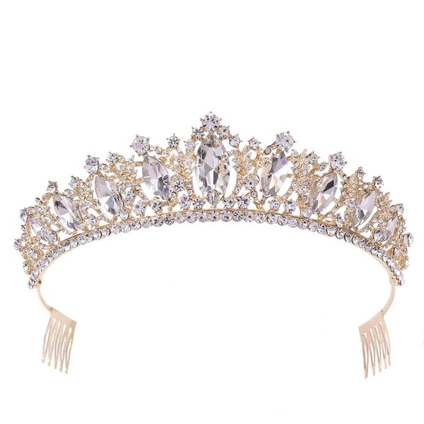 Oriamour Rhineshtone Wedding Tiara for Bride & Flower Girls - Princess Tiara Headband Bridal Queen Crown With Combs For Women And Girls (God)