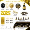 AIBIIN 90 Pcs Happy New Year 2025 Party Supplies Black Gold New Years Eve Decorations with Hats, Banner, Glasses, Blowout, Balloons, Tablecloth 2025 New Year NYE Party Decoration Supplies
