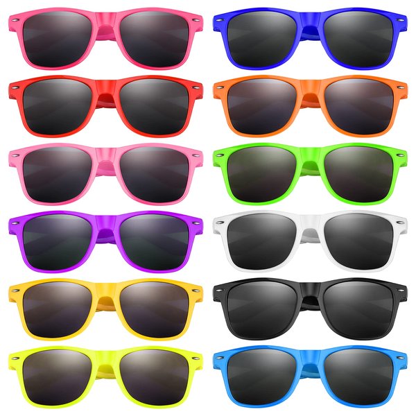 MIAHART 24 Pieces Kids Sunglasses Bulk for Boys and Girls Glasses Party Favors for Summer Beach Pool Party Carnival Prizes Birthday Party Supplies, 12 Neon Colors
