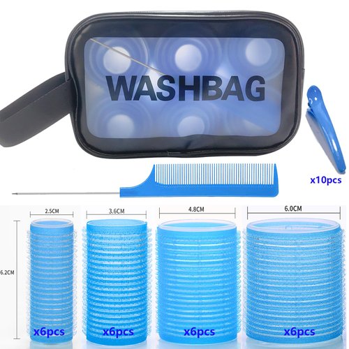 MOODKEY 35pcs Hair Rollers Set Heatless Roller Hair Curlers Pro Salon Hairdressing Curler DIY Curly Hairstyle Tools for Women Medium Long Hair(4 Size black)