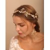 Jumwrit Wedding Headband Earrings Set Handmade Rhinestone Crystal Headpiece Flower Leaves Hair Band Dangle Earrings Bridal Hair Accessories for Women Girls Bride Bridesmaid（Gold）