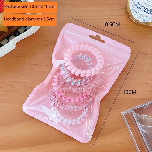 Waterproof Spiral Hair Ties, 6pcs/set Multicolour Ponytail Holders For Woman Girls Telephone Cord Hair Coils For Thin Hair (Pink)