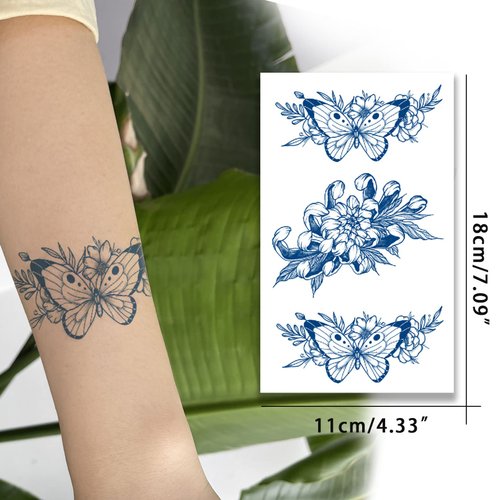 8 Sheet Semi Permanent Tattoos, Waterproof and Long-Lasting 2 Weeks, Plant-Based Ink Realistic Fake Tattoos Stickers for Women Men and Kids (B) Christmas Gift
