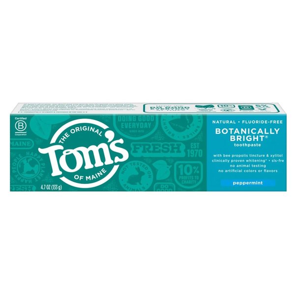Tom's Of Maine Botanically Bright Whitening Toothpaste Peppermint 4.7 Oz (pack of 6)