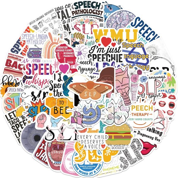 SLP Stickers, Speech Therapy Stickers, 56PCS Speech Language Pathologist Stickers for Kids Teens Adults, Vinyl Waterproof Aesthetic Stickers for Water Bottles Laptop Scrapbook(SLP)