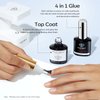 modelones Gel Nail Glue and Top Coat 15ml 4 in 1 Nail Glue Base Coat Nail Glue Kit 2Pcs for Gel Nail Polish No Wipe Top Coat High Gloss, Rhinestone Glue False Nails, Blooming Nail Art Gel