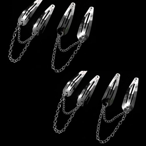 4Pcs Silver Metal Snap Hair Clips Chain Cross Heart Hair Barrettes Clips with Pendant Girls Hair Accessories，Hair Styling Accessories, Hair Care