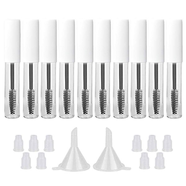 GTHER 10PCS 10ML Empty Mascara Tube Bottle with Eyelash Wand & Rubber Inserts & Funnels Set for Castor Oil/Eyelash Growth Oil, DIY Mascara Eyelash Cream Container with Cap,Matte White