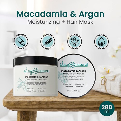 Shay Natural Macadamia & Argan Oil Hair Mask | Deep Conditioner, Hydrates & Moisturizes | For Color Treated, Dry & Damaged Hair | Easily Comb Through Hair| Paraben & Sulfate Free