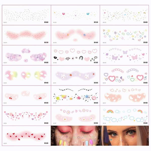 19PCS Cute Temporary Face Tattoos, Fake Freckles Tattoo Sticker, Valentine Heart Tattoo, Butterfly Fake Tattoo, Fairy Temporary Tattoos for Rave Accessories, Adult Kawaii Makeup Accessories for women