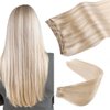 VINBAO Weft Hair Extensions Human Hair Sew in Weft Human Hair Extensions Caramel Blonde Mix Platinum Blonde Human Hair Weft Extensions 16 Inch #27/60 80g Double Weft (weft#27P60,16'')