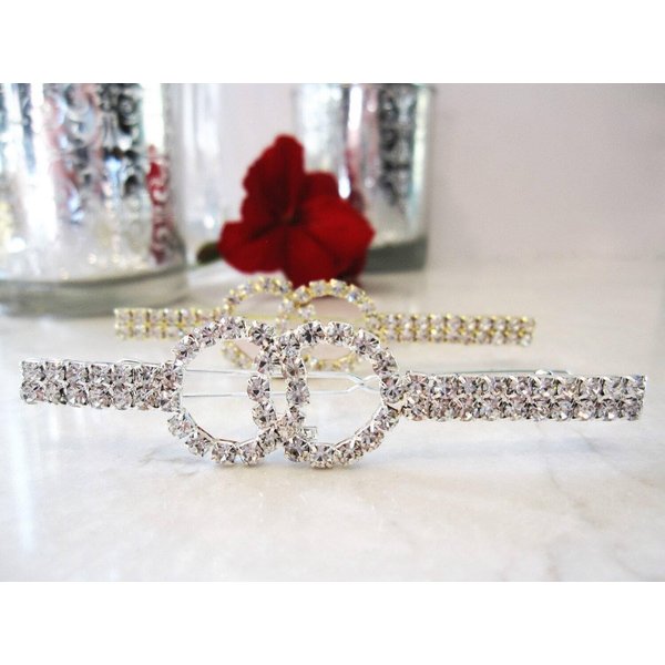 lnfiniti shaped crystal hair barrette clip bridal clip bridal barrette (Primary color: Silver)
