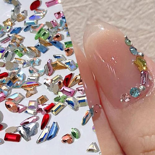 100Pcs Mini Colorful Nail Rhinestones for Nails Multi Shape Nail Gems and Charms Tiny Flatback Rhinestones Nail Charms Random Nail Crystals Nail Diamonds Rhinestones Nail Jewels for Nail Art Supplies