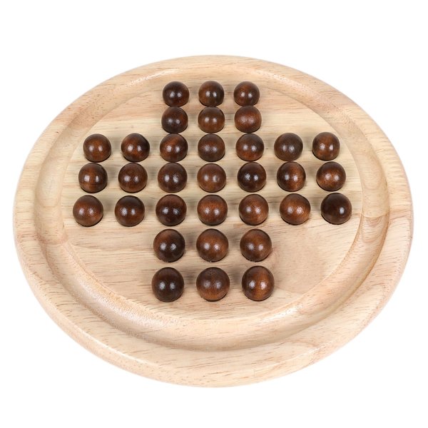 Gothink Solid Wood Solitaire Game, Classic Handcrafted Marble Solitaire Board Game Wood Toy with 33 Smooth Wooden Marble, Strategic Mind Game for Kids and Adults