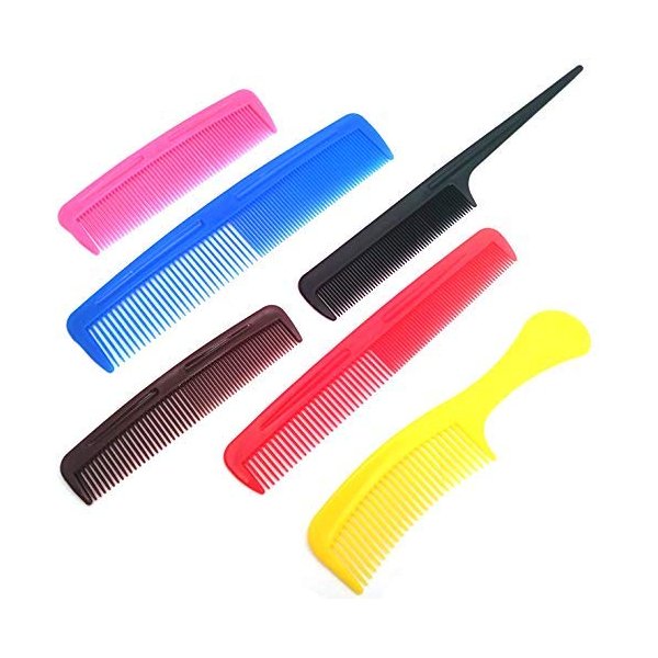OIG Brands 6-Piece Hair Comb Set for Men & Women, includes Wide and Fine Tooth, Rat Tail Combs Pack, Assorted Combs for Hair Styling and Hair Cutting Pocket Comb