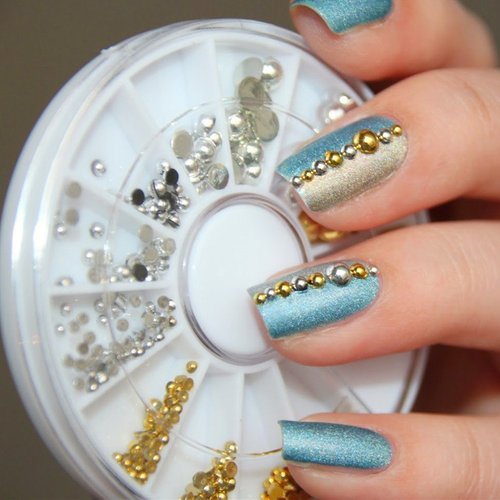 enForten 500pcs Mixed Sizes Silver Punk Half Round Acrylic Rhinestones Flatback Faux Imitation Pearls Beads Nail Art Decoration W/Wheel