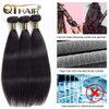 QTHAIR 14A Grade Brazilian Straight Human Hair Bundles with Closure(16" 18" 20"+16"Free Part Lace Closure,Natural Black) 100% Unprocessed Brazilian Virgin Hair Extensions for Black Women