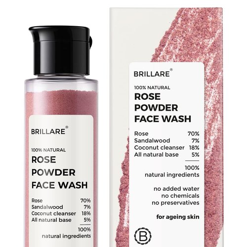 BRILLARE Rose Face Wash | Anti Ageing Skin | Sandalwood & Coconut Face Wash for Hydration | 100% Natural Powder Face Wash | 30g