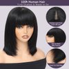 12 Inch Straight Bob Wig with Bangs Human Hair Ready to Go Glueless Wigs 2.5x1 Closure HD Lace Layered Cut Wig Bob Short Wigs with Bangs Minimalism for Women 180% Density