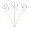 Silver Glitter 80th Birthday Centerpiece Sticks, 12-Pack Number 80 Table Topper Anniversary Party Decorations