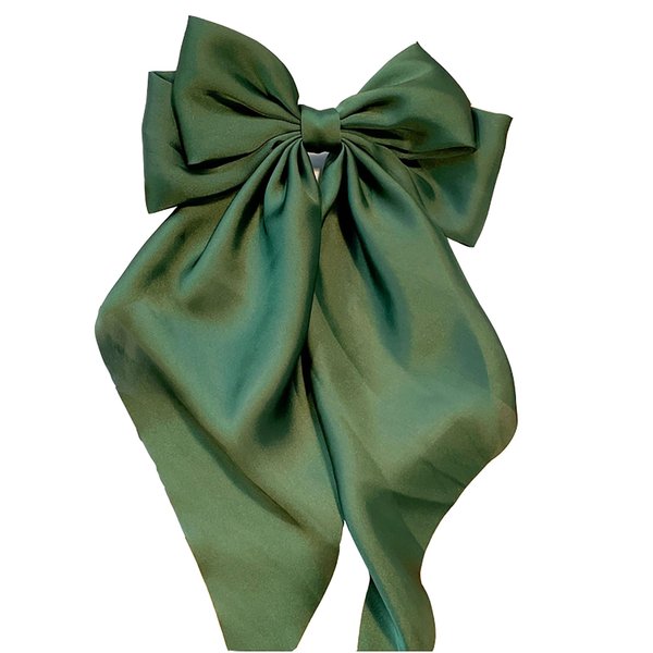 Long streamer oversized bow top clip hair clip for the back of the head tassel solid color bow hair clip hair bow ponytail clip(LS)