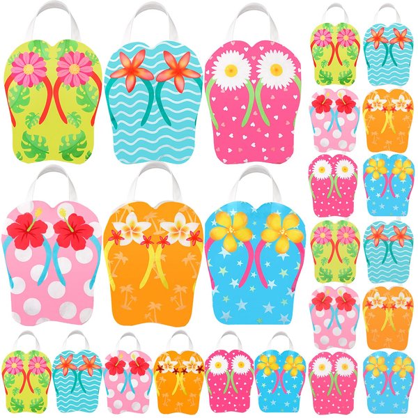 Silkfly 24 Pcs Flip Flop Tote Bags Non Woven Reusable Party Favor Bags Summer Beach Bag Bulk Tropical Gift Bags Hawaiian Goodie Bags with Handles for Kids Birthday Hawaii Luau Party Decorations