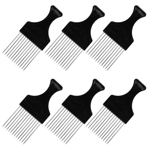 6 Packs Afro Comb Metal Pick Comb, findTop Afro Braid Pick Hairdressing Detangle Wig Braid Hair Styling Comb Styling Tool- Black