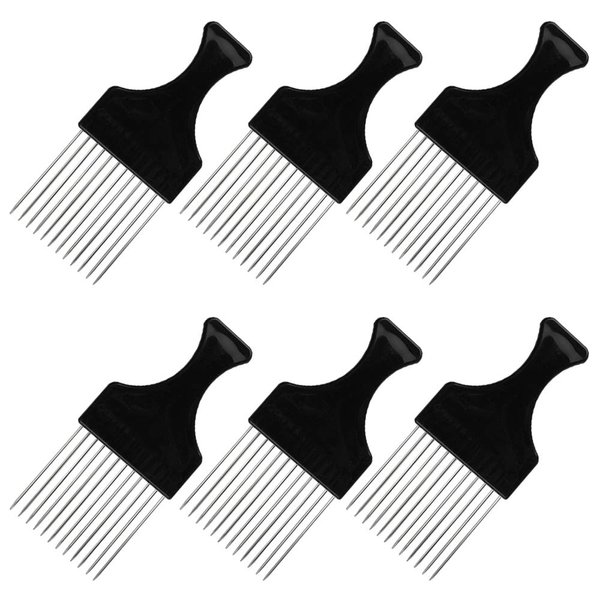 6 Packs Afro Comb Metal Pick Comb, findTop Afro Braid Pick Hairdressing Detangle Wig Braid Hair Styling Comb Styling Tool- Black