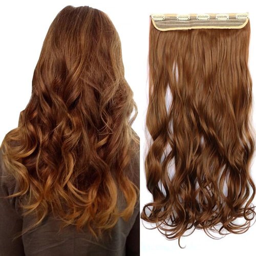 iLUU Clip Hair Strawberry Blonde 5 Clips on Extensions 24"/120g Thick Heat Resistent Fiber Hairpiece Wavy Curly Clip ins Synthetic Hair Extensions for Women Daily Party Use