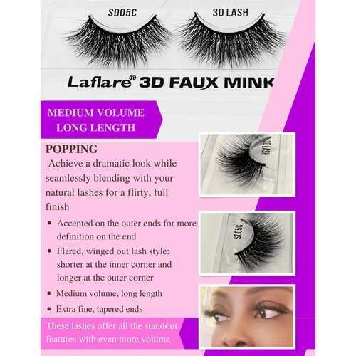 MRS GWEN HAIR & ACCESSORIES Laflare Lashes 3D Faux Mink Eyelashes Premium Silk Lashes Feather Light & Reusable Natural Looking Easy to Apply (SD05C)