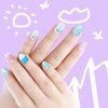 Laza 120pcs Children Nails Press On Pre-glue Full Cover Nail Tips Kit Glitter Gradient Color Rainbow Short Artificial False Nail Kits Lovely Christmas Gift for Children Kids Girls - Ocean Seashell