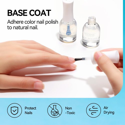 MIZHSE Base and Top Coat Nail Polish Quick Dry, 15ml/0.5oz Basic Nail Polish Non Gel, Air Dry Fast Water-based Nail Polish Protective High-Glossy Shiny Clear Long Lasting Nail Art Manicure at Home