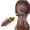 iRIIRIO 2pcs Hair Metal Barrettes with Rhinestone Hair Bronze Metal Spring Clips for French Hair Style for Women Girls (Blue+Champagne)