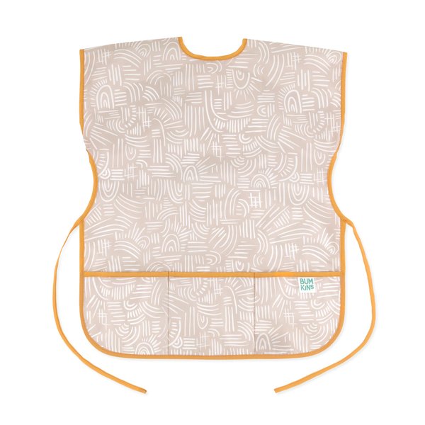 Bumkins Short Sleeve Smock, Toddler Reusable Waterproof Bib for Girls and Boys Ages 3-7 Years, Junior Childrens, Kids Paint Apron, Arts, Crafts and Play with Pocket, Soft Fabric, Boho Beige