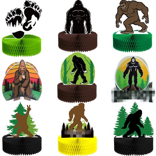 9 Pcs Bigfoot Honeycomb Centerpiece Bigfoot Theme Birthday Supplies Bigfoot Party Decorations Bigfoot Double Side Table Topper Party Favor for Bigfoot Outdoor Halloween Jungle Party Supplies Decor