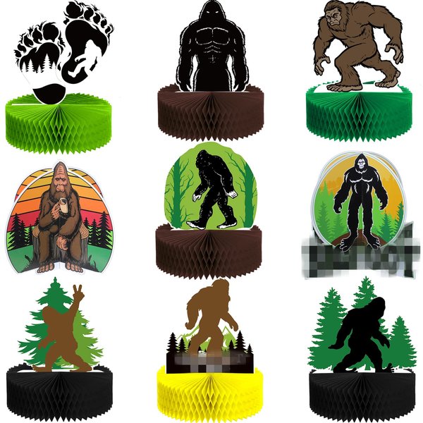 9 Pcs Bigfoot Honeycomb Centerpiece Bigfoot Theme Birthday Supplies Bigfoot Party Decorations Bigfoot Double Side Table Topper Party Favor for Bigfoot Outdoor Halloween Jungle Party Supplies Decor